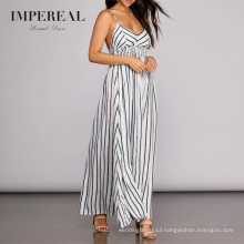 Summer Cotton Sexy Elastic Waist New Design Fancy Ladies Stripe Dress
